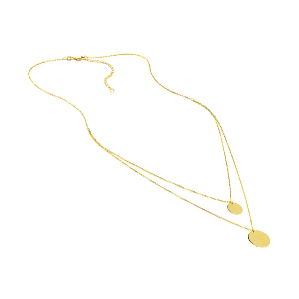 14k Gold Double Strand Disc Necklace