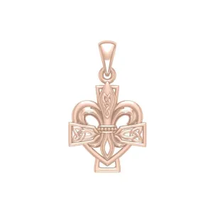 A powerful combination of Celtic elements Rose Gold Jewelry Pendant in Fleur-de-Lis and Celtic Cross UPD6068