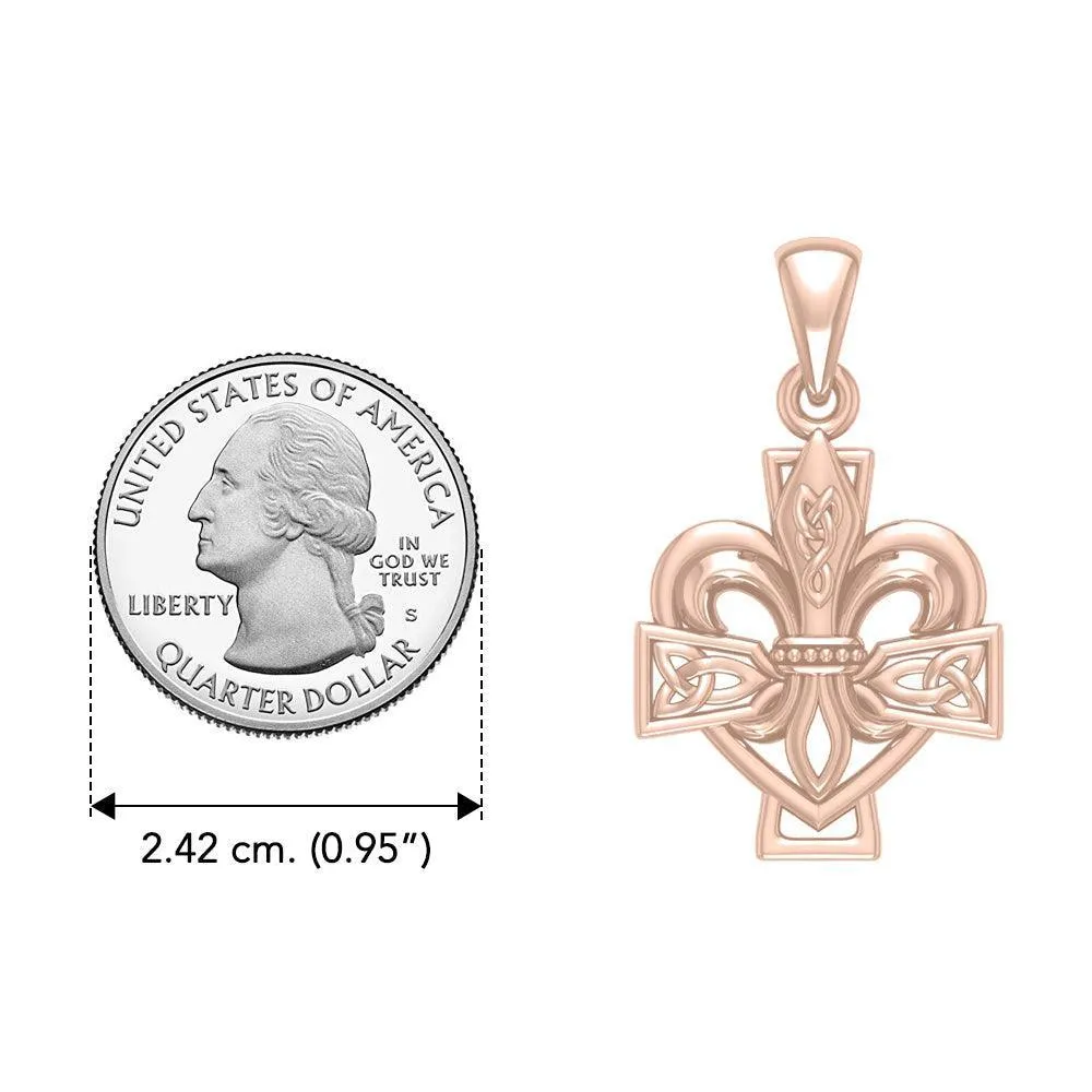 A powerful combination of Celtic elements Rose Gold Jewelry Pendant in Fleur-de-Lis and Celtic Cross UPD6068