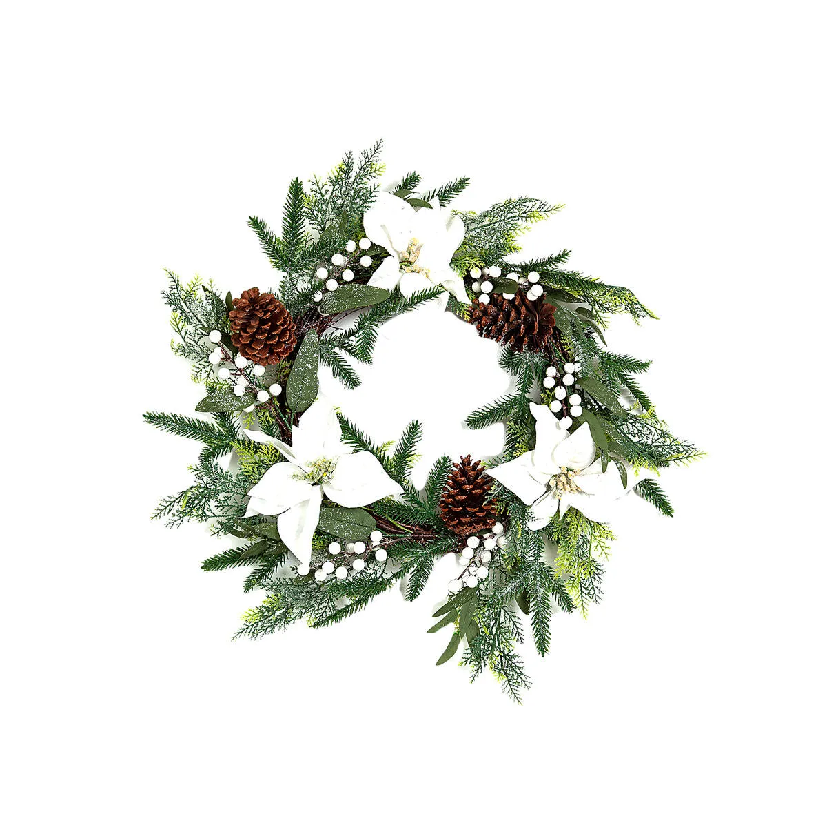 Advent wreathe Romimex White Brown Green Polyethylene Flowers 60 x 60 x 60 cm