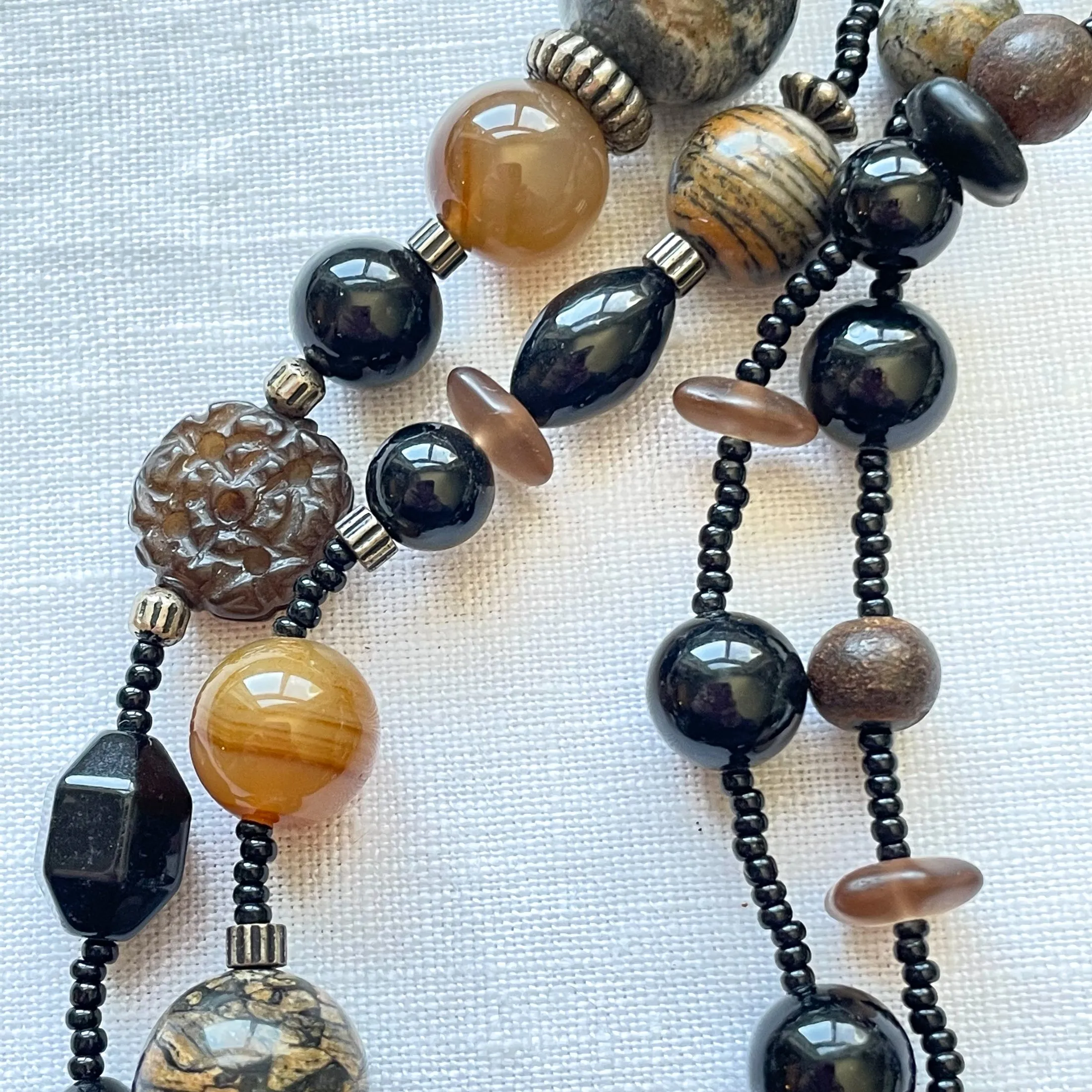 Agate   Glass Beaded Necklace, Adjustable Length Accent Pendant