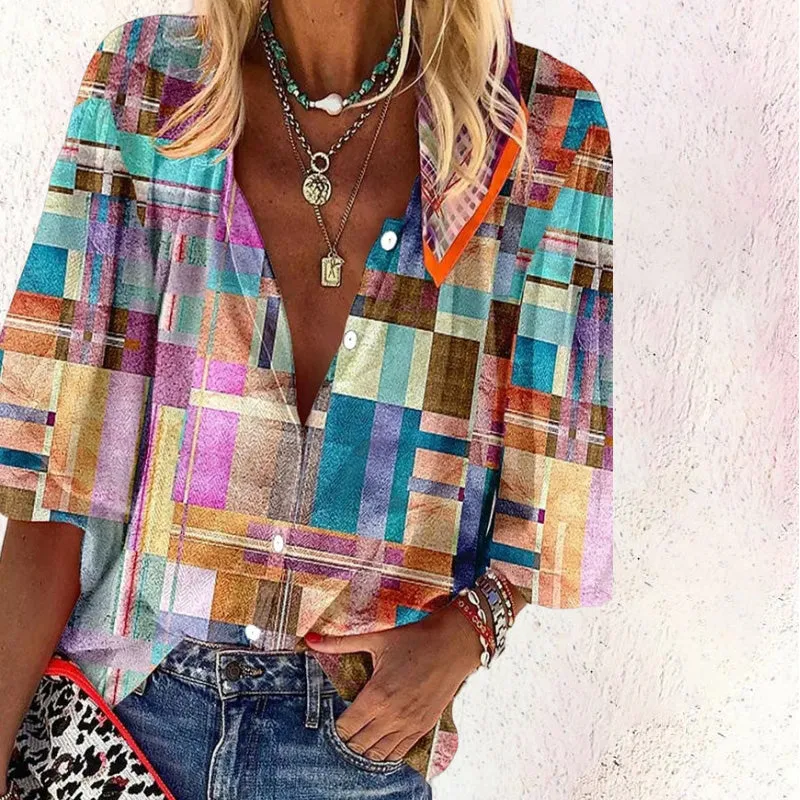 BerryBetty - Casual Colorful Plaid Blouse