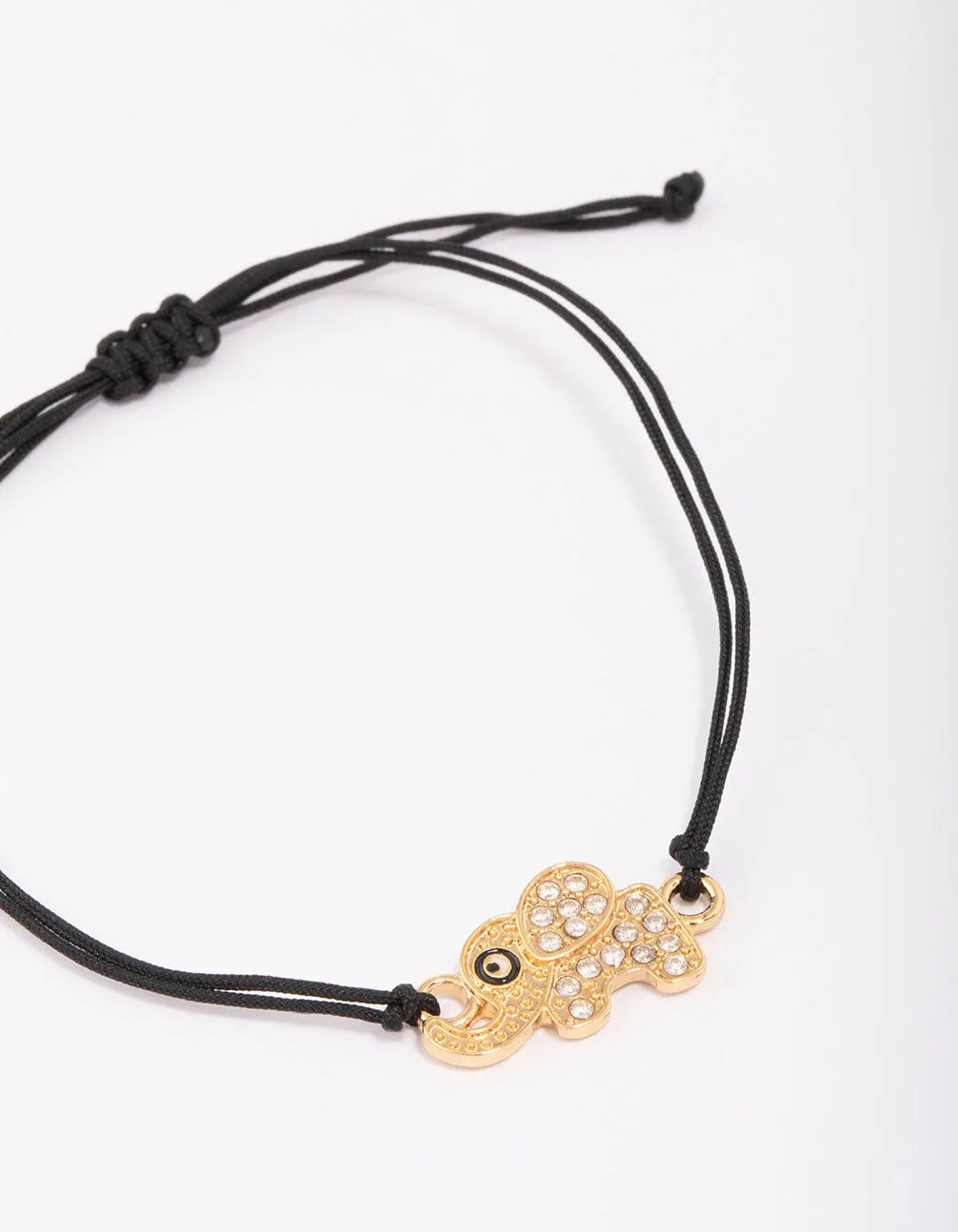 Black Elephant Cubic Zirconia Adjustable Cord Bracelet