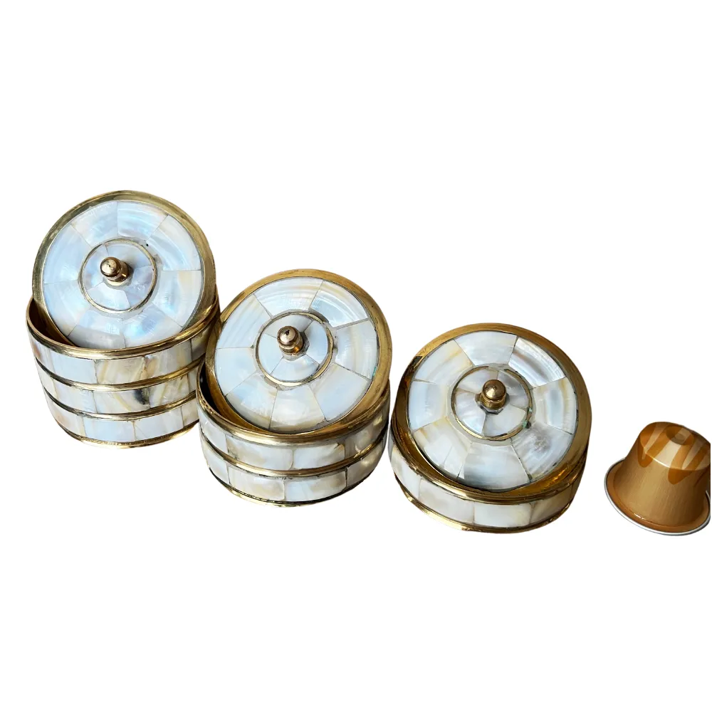 Brass Jar Set - White & Gold