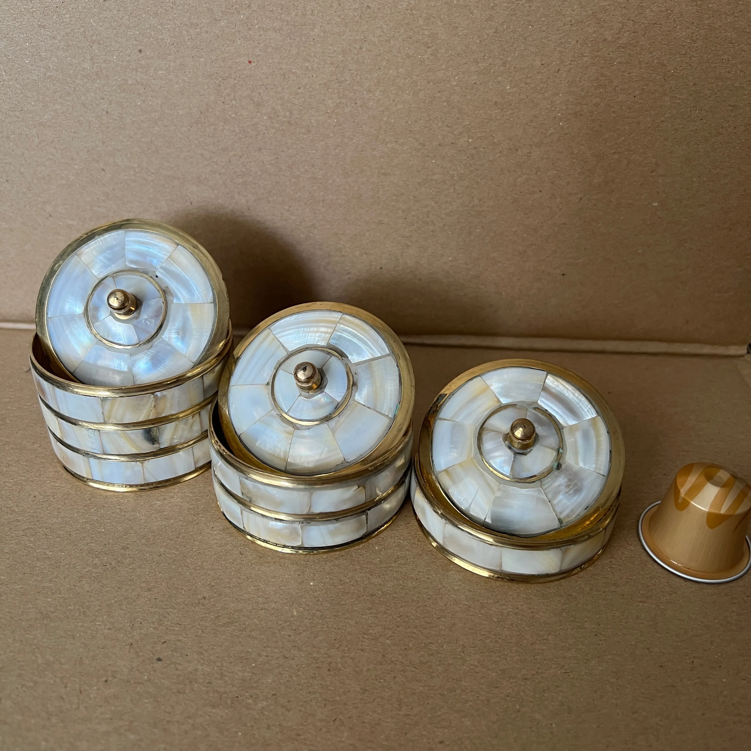 Brass Jar Set - White & Gold