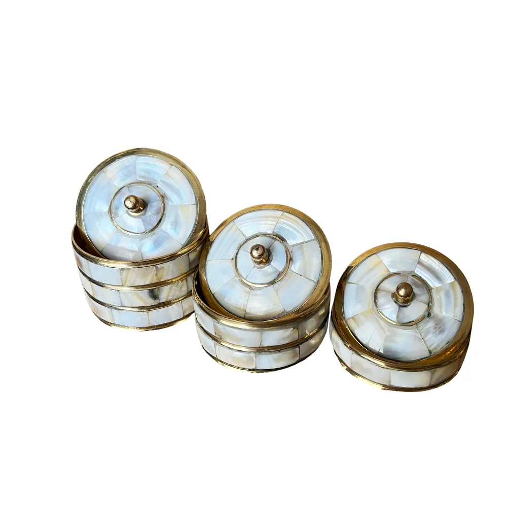 Brass Jar Set - White & Gold