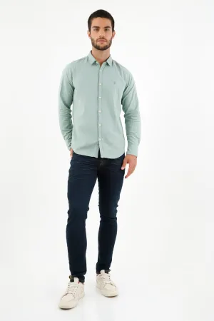 Camisa cuello clásico verde para hombre