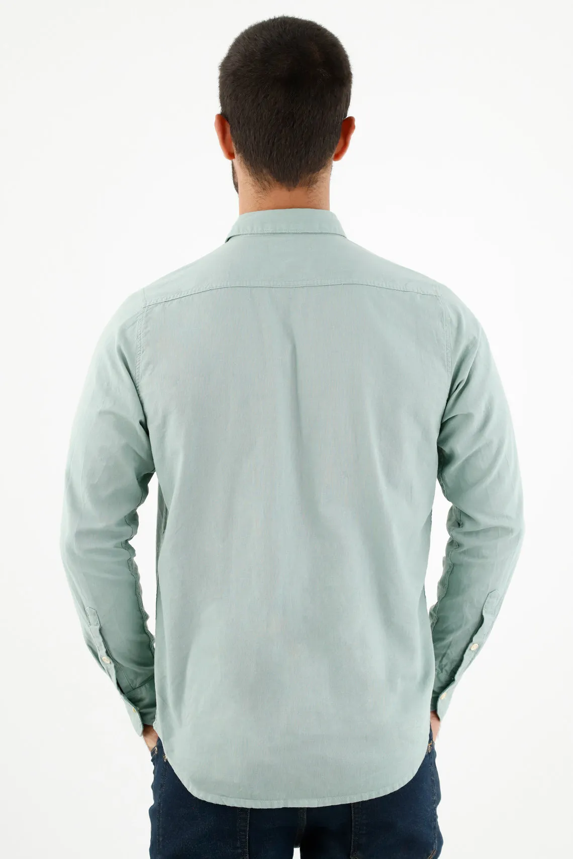 Camisa cuello clásico verde para hombre