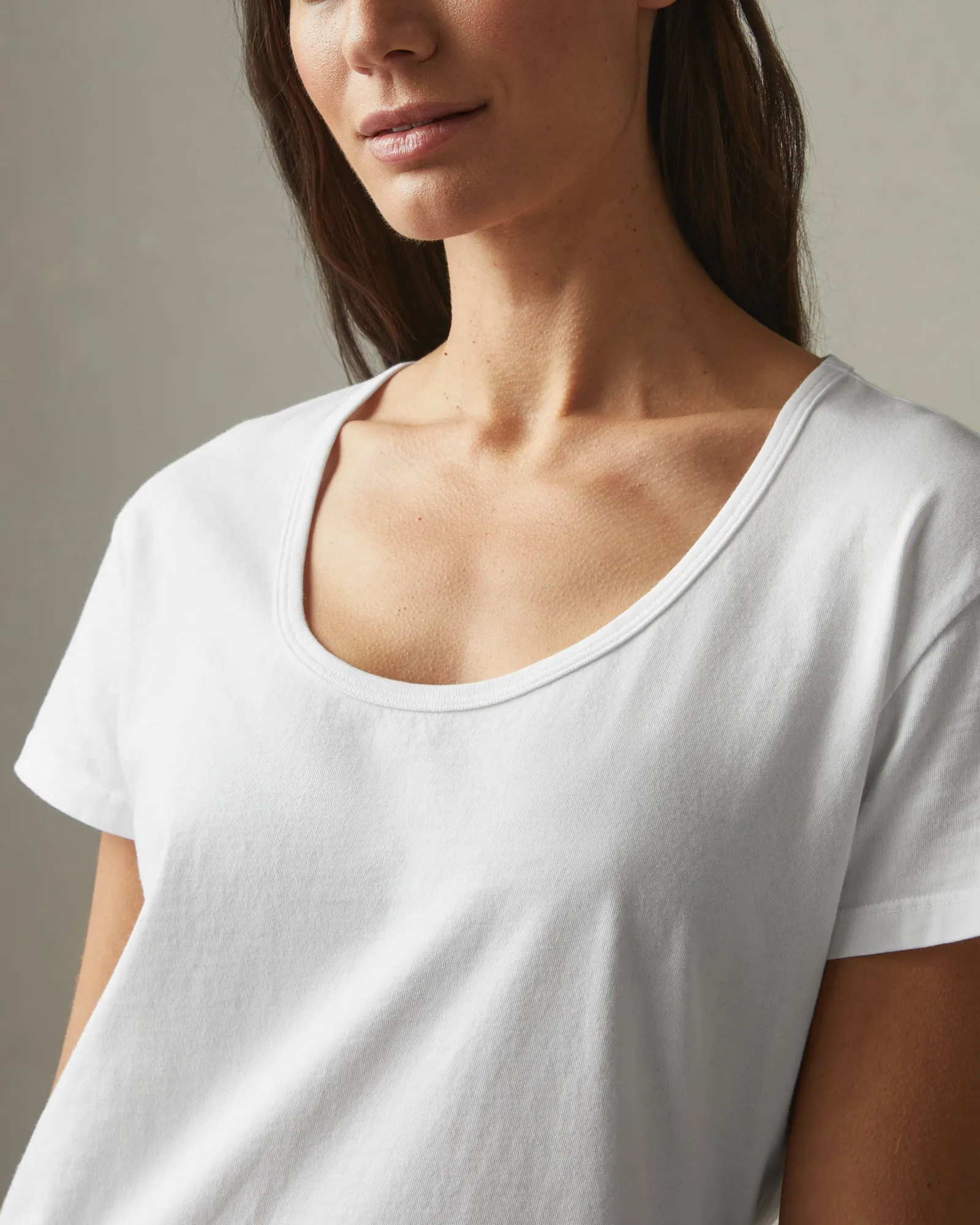 Classic Cotton Scoop Tee - White