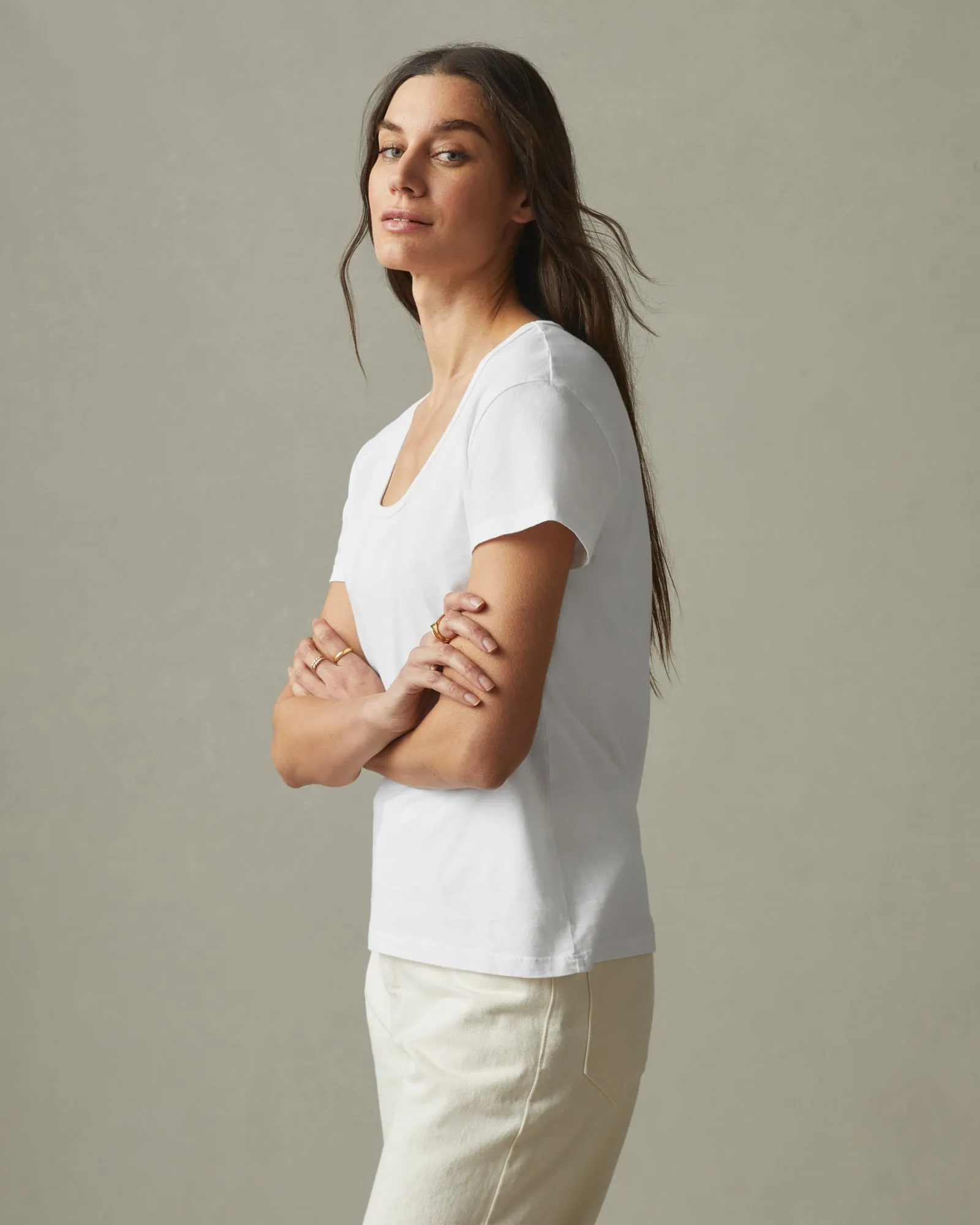 Classic Cotton Scoop Tee - White