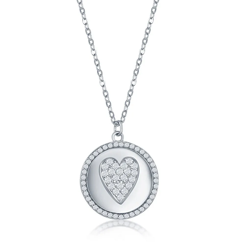 Cubic Zirconia Interior Heart Detail Round Pendant