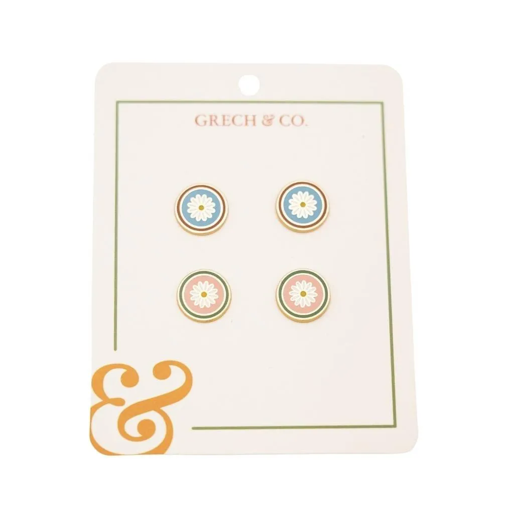 Enamel Earring-Kids set of 2 pairs - Flower