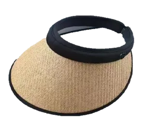 Fashion Hats Ladies Visor Rattan Woven Straw, Black-Cream, Natural