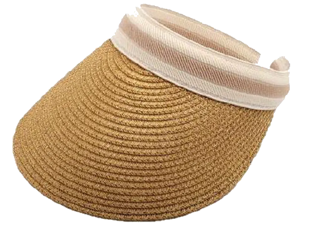 Fashion Hats Ladies Visor Rattan Woven Straw, Black-Cream, Natural