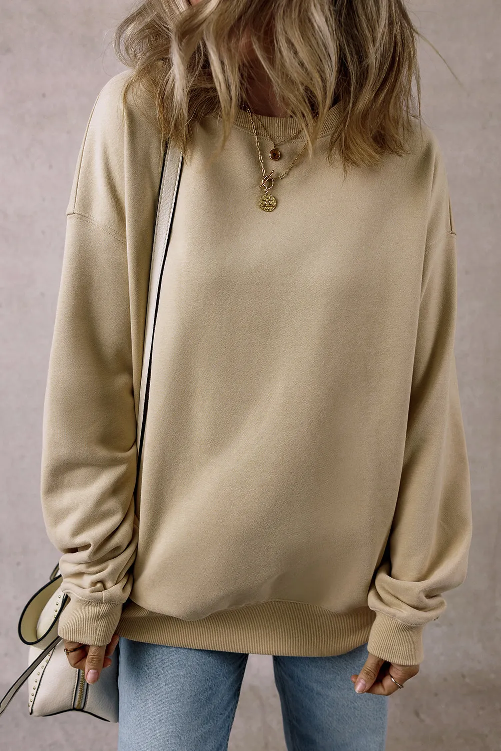 Fleece Lined Crew Neck Casual Sweatshirt