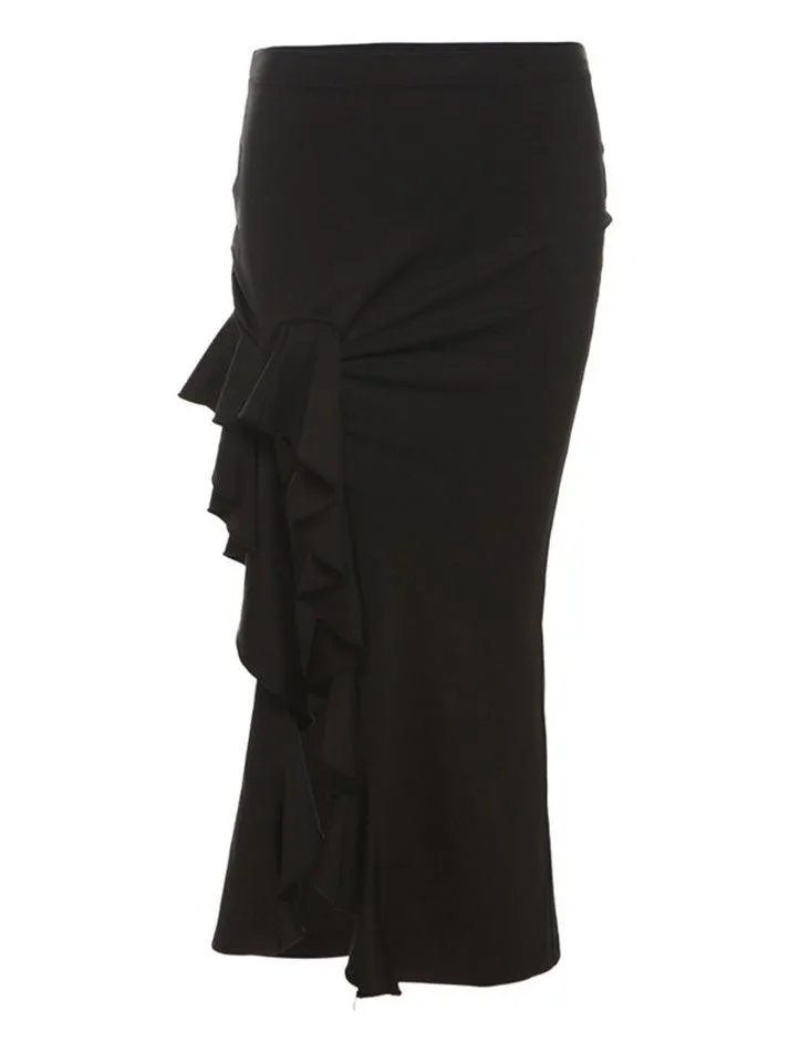 High Waist Irregular Split Goth Skirt