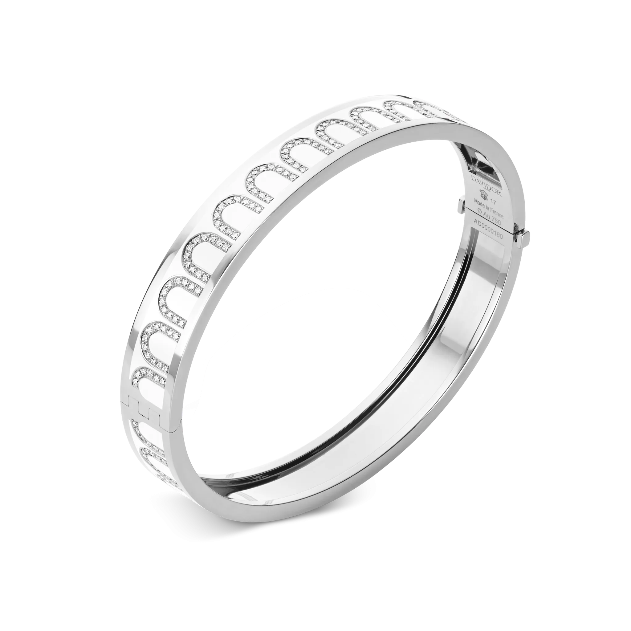 L'Arc de DAVIDOR Bangle MM, 18k White Gold with Lacquered Ceramic and Arcade Diamonds