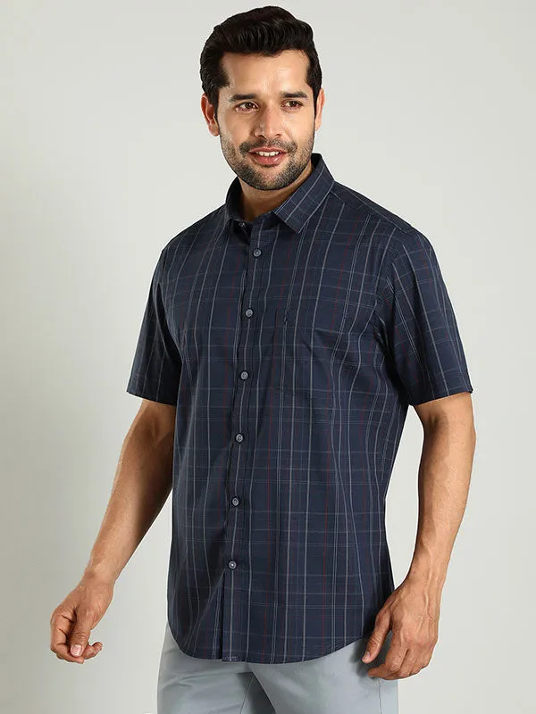 Men Checked Half Sleeve Cotton Blend Shirt