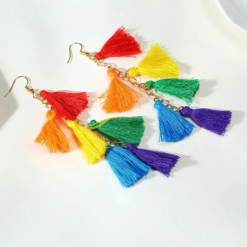 Women's Earrings Aretes para mujeres Chic Rainbow Color Long Tassel Earrings for Women Party Celebration Wear Gifts Jewelry