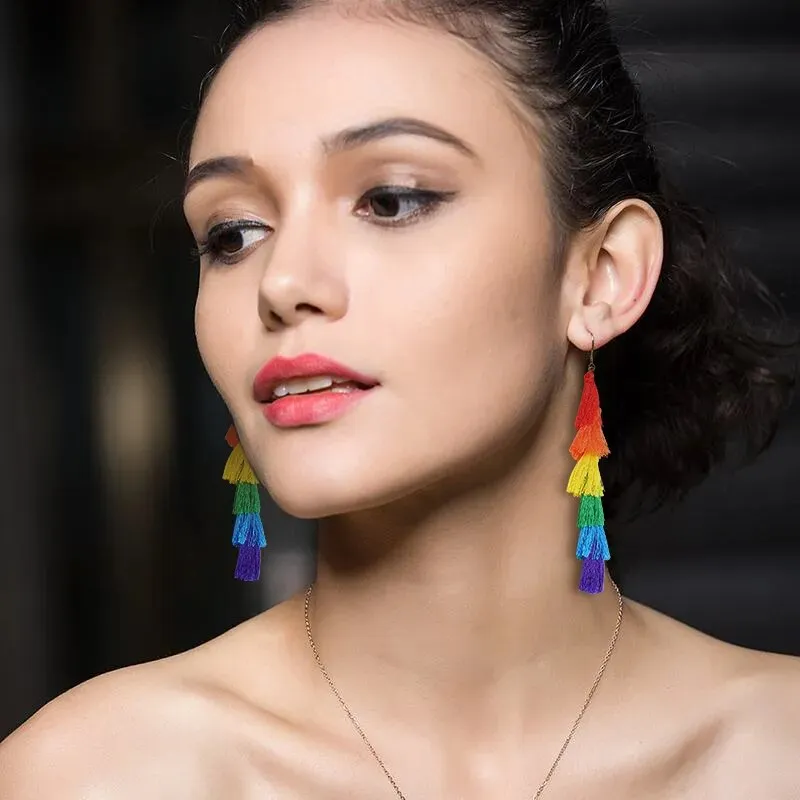 Women's Earrings Aretes para mujeres Chic Rainbow Color Long Tassel Earrings for Women Party Celebration Wear Gifts Jewelry