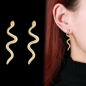 Women's Earrings Aretes para mujeres Chic Snake Shaped Earrings for Women Party Jewelry, Anti Allergy Stainless Steel Dangle Ear Clip Accessories