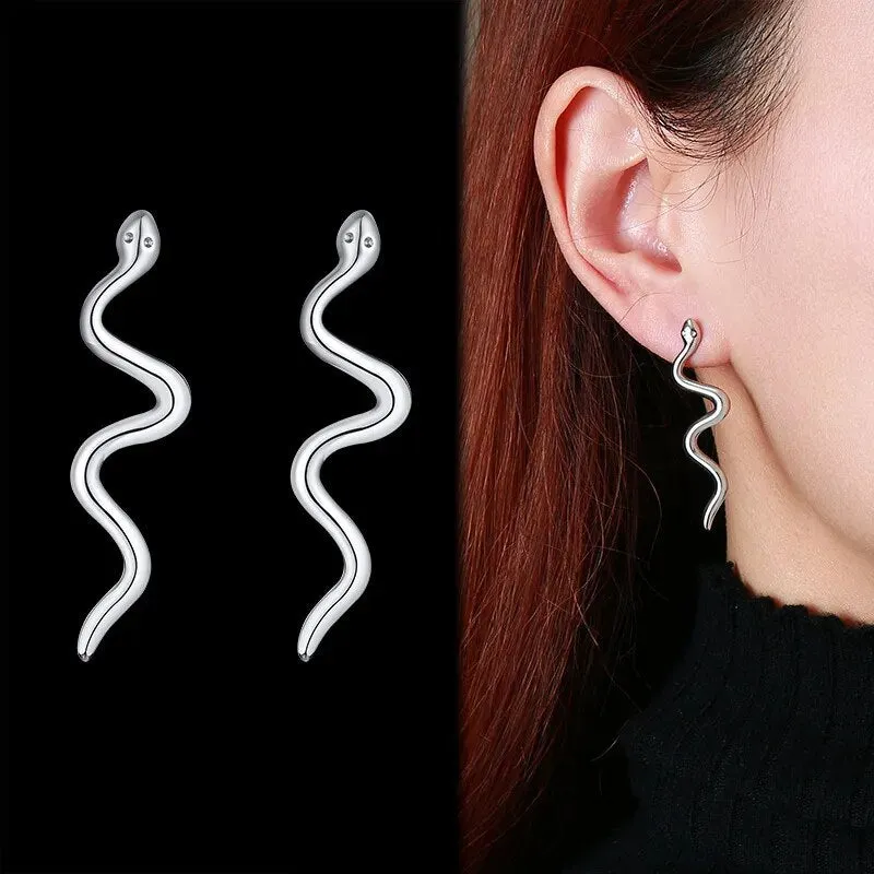 Women's Earrings Aretes para mujeres Chic Snake Shaped Earrings for Women Party Jewelry, Anti Allergy Stainless Steel Dangle Ear Clip Accessories