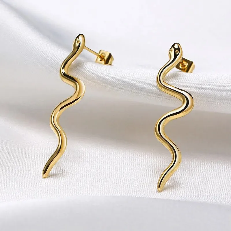 Women's Earrings Aretes para mujeres Chic Snake Shaped Earrings for Women Party Jewelry, Anti Allergy Stainless Steel Dangle Ear Clip Accessories